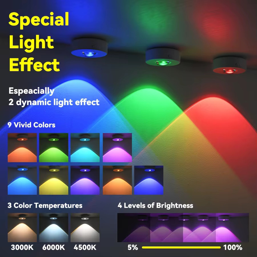 HUAJIANZM RGB LED Nachtlicht mit Fernbedienung, wiederaufladbare drahtlose Schrankleuchte in Multicolour für dekorative Effekte - Bild 3