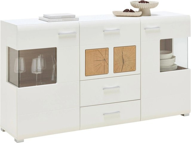 Mömax Sideboard Fun Plus in Weiß und Eiche mit integrierter Beleuchtung und Soft-Close-Schubladen, B/T/H: 170 x 42 x 94 cm - Bild 1