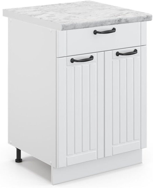 Vicco Küchenunterschrank Fame-Line in Weiß Landhaus mit Schublade und Marmor-Optik, Breite: 60 cm - Bild 1