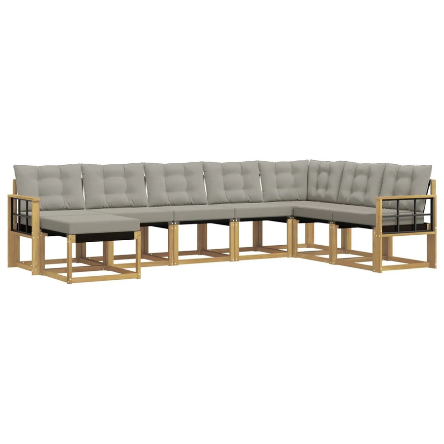 vidaXL Outdoor-Sofagarnitur 8-tlg. in L-Form aus Akazienholz mit Textilene und Kissen, Weiß-Hellgrau - Bild 2