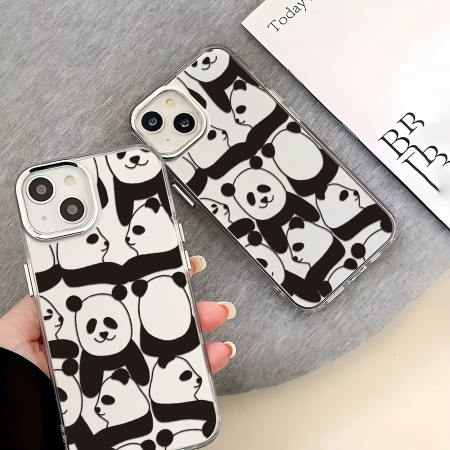 Transparente Panda-Handyhülle mit Luxus-Beschichtung für iPhone 17 Pro Max bis iPhone 11 in Schwarz-Weiß - Bild 4