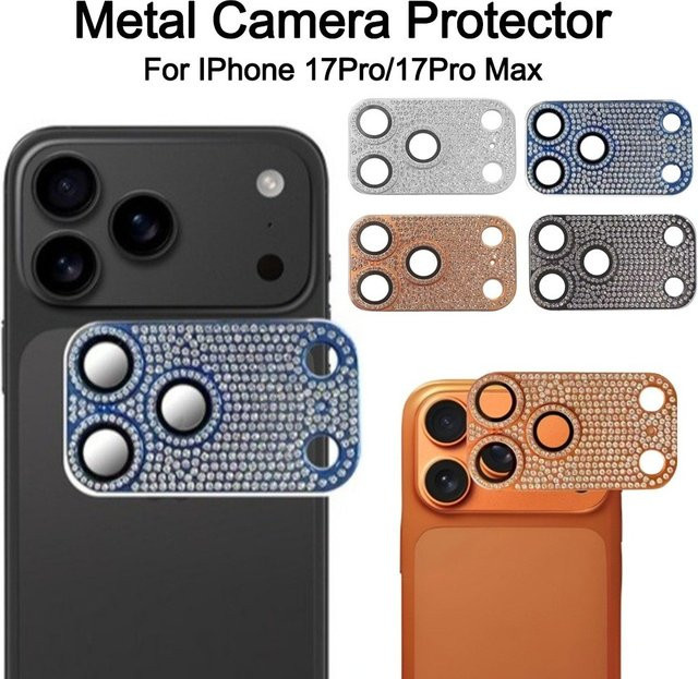 Glitzernder Kameraobjektiv-Schutz mit Diamant-Besatz und Displayschutzfolie für iPhone 17 Pro Max in Silber - Bild 1
