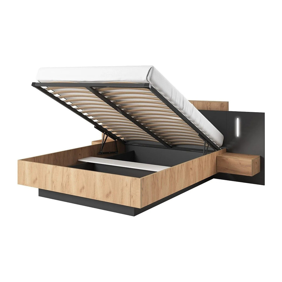 Francoli Bett mit Bettkasten in Anthrazitgrau und Naturfarben Hell, B/T/H: 140 x 190 x 244,4 cm - Bild 2