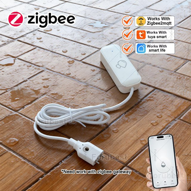 Tuya Smart Zigbee Wassersensor in Weiß zur Hochwasser- und Leckage-Erkennung mit App-Fernüberwachung und Home Assistant Unterstützung - Bild 1