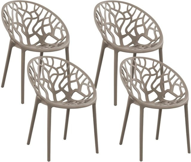 CLP 4er Set Gartenstühle Hope in Beige, stapelbare Outdoor-Gartensessel mit Lehnen, wetterfest und UV-beständig aus Kunststoff - Bild 1
