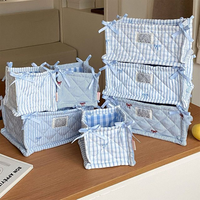 Gesteppter Aufbewahrungskorb in Blau für Kleinteile und Kosmetik als Desktop-Organizer und Wohndekoration - Bild 1