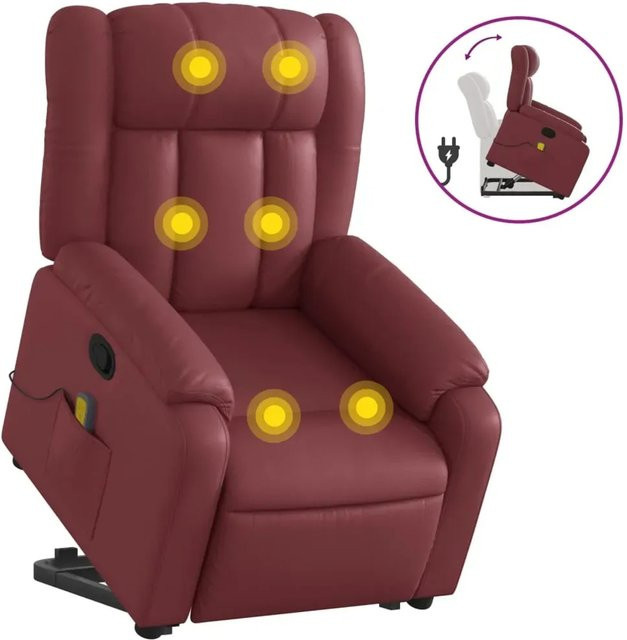 vidaXL Massagesessel mit Aufstehhilfe in Weinrot aus Kunstleder - Bild 1