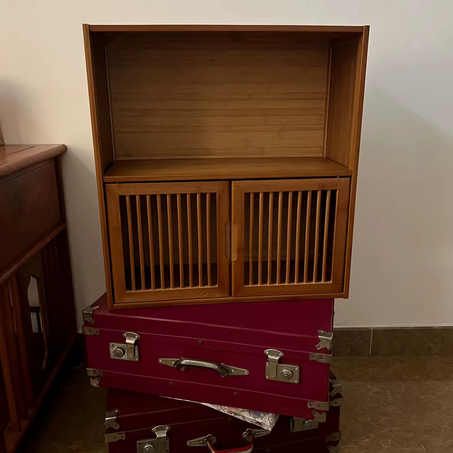 LIUSHADUOLA Aufbewahrungsschrank im orientalischen Stil aus Holz, 2-stufiger Teeschrank und Bücherregal in Braun mit mattem Finish - Bild 3