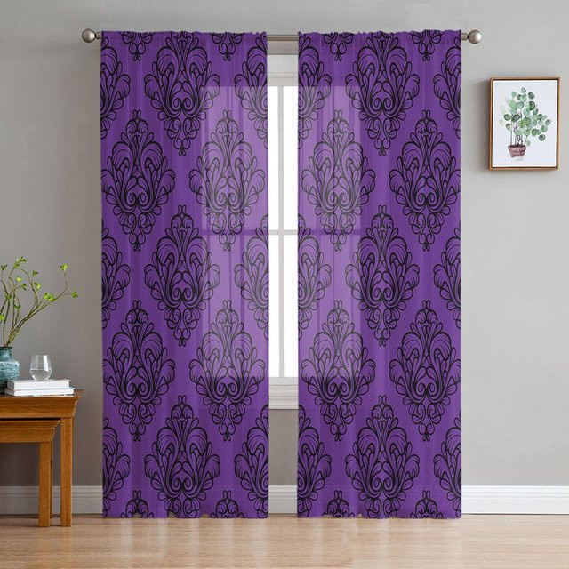 Super Six Innenvorhang aus Tüll in Lila mit Texturmuster, transparentes Chiffon-Voile für Wohnzimmer und Schlafzimmer, Breite: 135 cm, Höhe: 137 cm - Bild 1