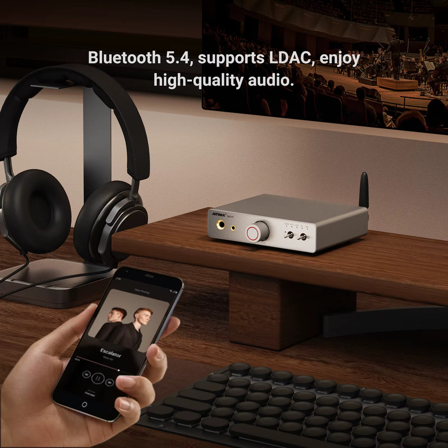 AIYIMA DAC-A7 HIFI Kopfhörerverstärker mit ES9038Q2M Audio USB Decoder, Bluetooth 5.4 und Vorverstärker in Silber für 3,5 mm und 6,35 mm Kopfhörer sowie aktive Lautsprecher - Bild 2
