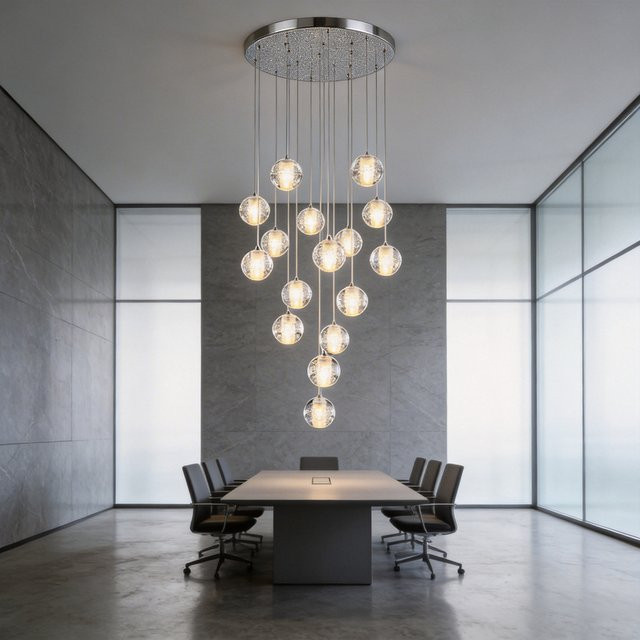 Moderne Kristallkugel-Pendelleuchte in Silber mit transparentem Kristall und G4 LED für Wohnzimmer, Küche, Schlafzimmer und Treppenhaus - Bild 1