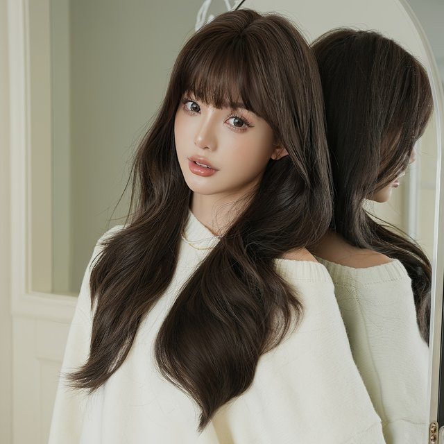 7JHH WIGS Perücke, lang, lockig, kaltbraun, synthetisch, Damen - Bild 1