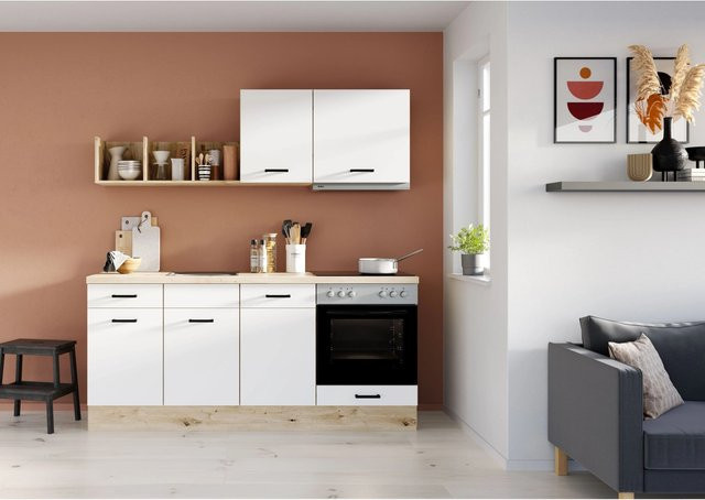 Impuls Küchen Küchenzeile IKZ1195BA in Weiß mit Eiche-Nachbildung, Breite: 195 cm - Bild 1