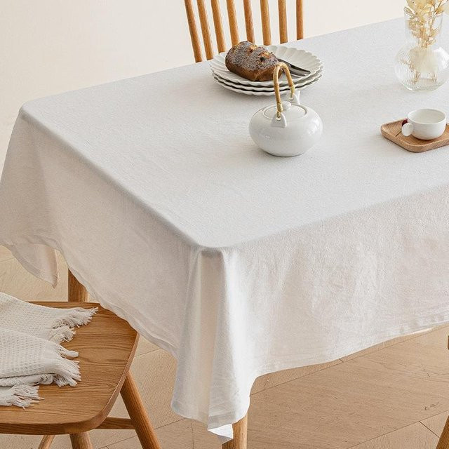Weiße Tischdecke aus Leinen-Baumwolle im nordischen Minimalismus-Stil von JMG Household Supplies, B/B: 135 x 180 cm - Bild 1