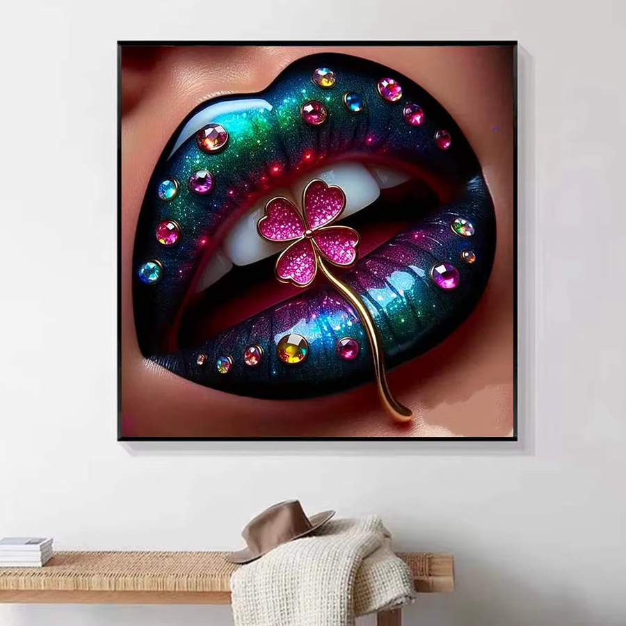 HUACAN 5D Diamant-Stickerei-Set mit abstraktem Lippen-Design in Mehrfarbig, B/H: 20 x 20 cm - Bild 4