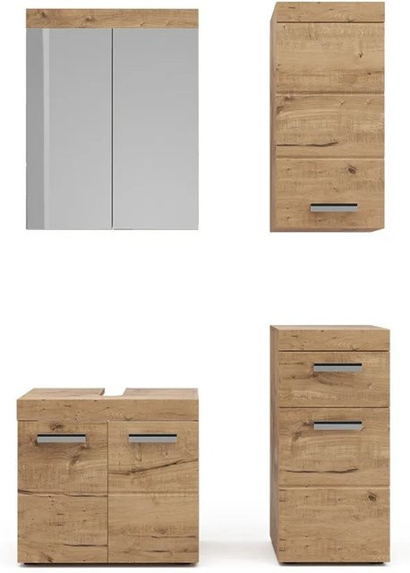 Vicco Badmöbel Set Luna Eiche Braun mit Spiegelschrank, Midischrank und Hängeschrank - Bild 2