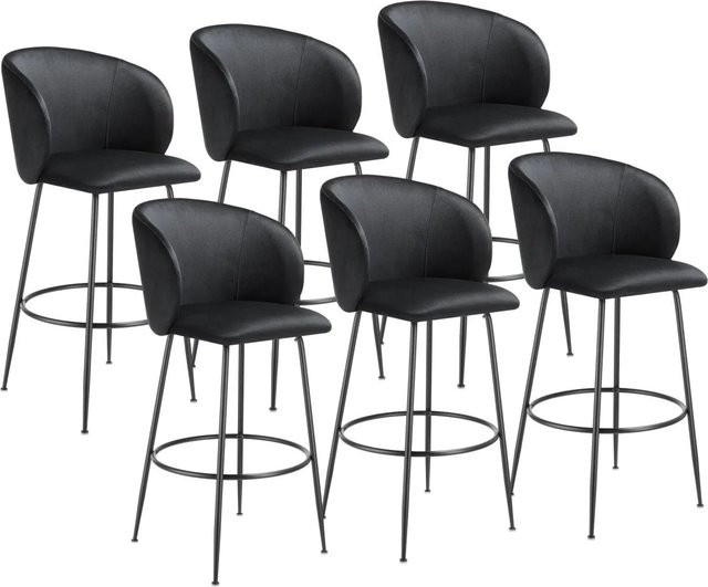 tectake Barstuhl Luana 6er Set in Samtoptik mit Stahlbeinen, Schwarz, B/T/H: 51 x 60 x 106 cm - Bild 2