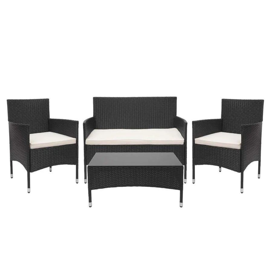 MCW Poly-Rattan Garten-Garnitur F55 in Schwarz mit beigen Sitzpolstern - Bild 2