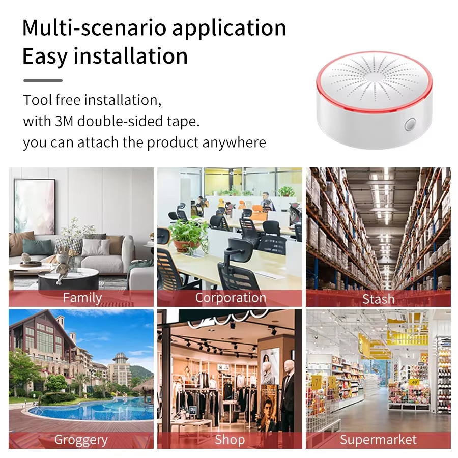 Tuya Smart Home Sicherheitssystem mit Ton- und Lichtalarm, WiFi und ZigBee, kompatibel mit Alexa und Google Assistant, Weiß - Bild 3