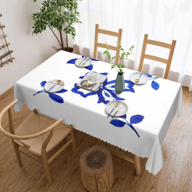 JINGYUE Pet Tischdecke Azulejo Portugiesische Fliese Aquarell Kunstwerk, Rechteckig, Weiß, B/T: 137 x 183 cm - Bild 1