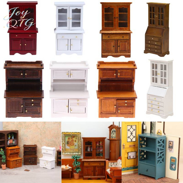 ZTOYL Miniatur Möbel Set aus Holz für Puppenhaus im Maßstab 1:12 mit Tisch, Schrank und Bücherregal im Vintage Design - Bild 1