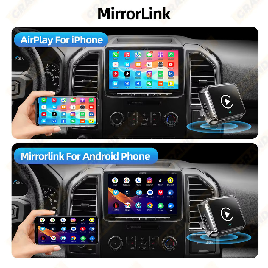 Grandnavi 4-in-1 Dongle Kabelloser CarPlay und Android Auto Adapter mit WLAN und Bluetooth in Schwarz - Bild 4