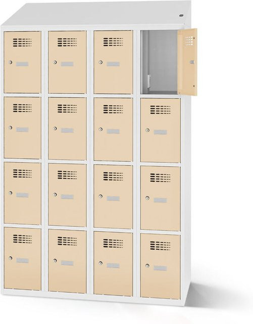 rotstahl Fächerschrank mit Ladefunktion und 16 Fächern in Elfenbein und Lichtgrau, B: 120 cm, H: 200 cm - Bild 1