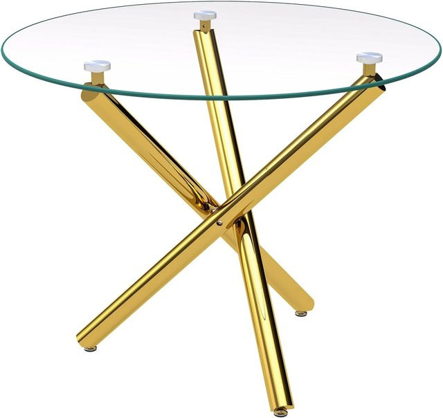 okwish Esstisch Rund mit Glasplatte und Metallgestell in Gold und Transparent, B/T/H: 80 x 80 x 76 cm - Bild 1