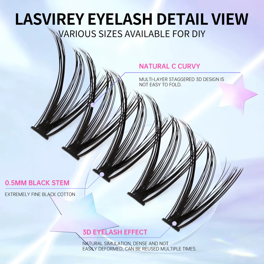 Lasvirey Lash Clusters DIY Wimpernverlängerung, 5D Volumen, Faux Nerz - Bild 5