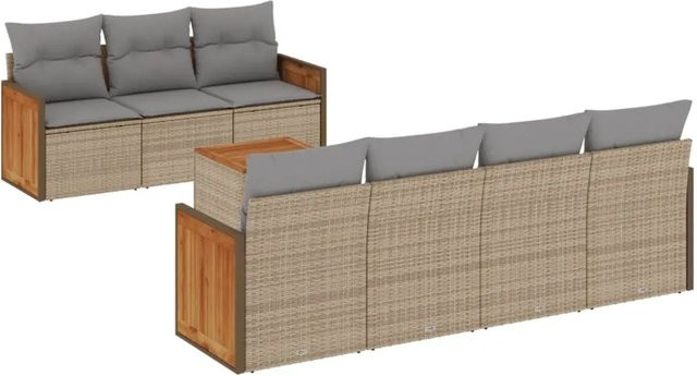 vidaXL 8-tlg Garten-Sofagarnitur aus Polyrattan mit Kissen in Beige - Bild 1