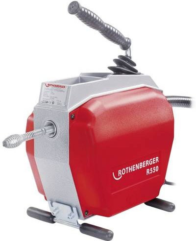 Rothenberger R550 Rohrreinigungsmaschine in Rot mit FS Rohrreinigungsspirale und Führungsschlauch - Bild 1
