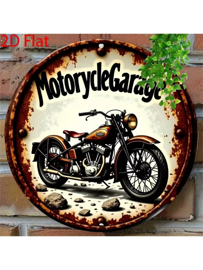 CIFbuy Vintage Motorrad Metallschild aus Aluminium, runde Wandkunst in Multicolour für deine Garagendekoration - Bild 5