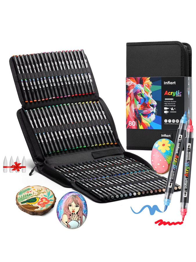 Kolorowys Acryl-Farbstifte mit zwei Spitzen in Multicolour inklusive Etui für Stein, Holz und Leinwand - Bild 7