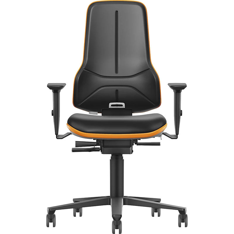 Bimos Arbeitsstuhl XXL in Orange und Schwarz mit Armlehnen, Rollen und Kunstleder, höhenverstellbar mit Sitztiefenverstellung und Gewichtsregulierung - Bild 3