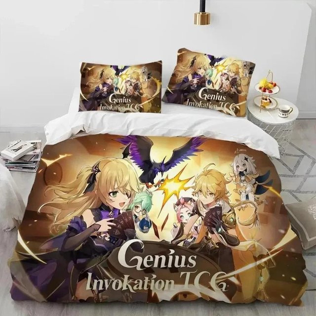 Genshin Impact Anime Bettwäsche-Set von Binchi Outdoor Product, mehrfarbig, bestehend aus Bettbezug und Kissenbezug, B/H: 135 x 200 cm - Bild 1