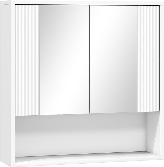 Aosom Wand-Badezimmerschrank in Weiß mit 2 verspiegelten Soft-Close-Türen und offenem Fach - Bild 1