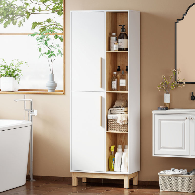 HOMCOM Bücherregal mit 2 Türen und 4 offenen Ebenen, modernes Standregal mit verstellbaren Ablagen für Wohnzimmer, Schlafzimmer oder Büro, Weiß, B/T/H: 62,5 x 35 x 176 cm - Bild 2