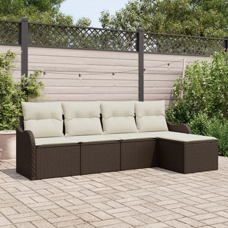 vidaXL Garten-Sofa-Set aus Poly-Rattan mit 5 Teilen und Kissen in Braun und Creme - Bild 1
