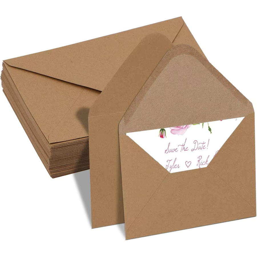 50er-Pack Vintage Kraft-Umschläge C6 in Braun mit Selbstklebeverschluss für Hochzeiten und Einladungen, Breite: 11,4 cm, Höhe: 16,2 cm - Bild 2