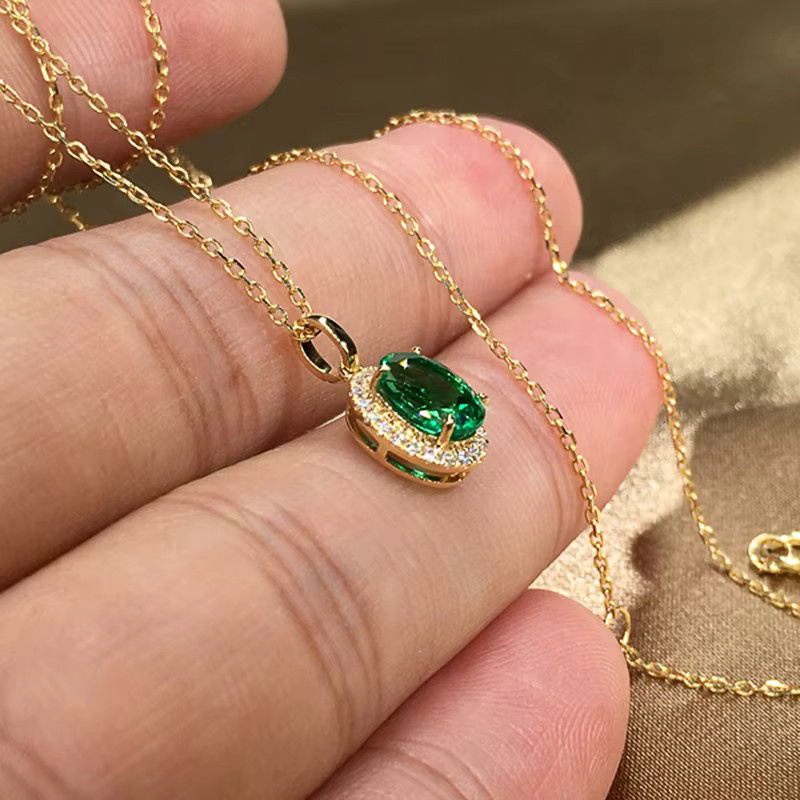Huitan Halskette, Anhänger oval grün, Zirkonia, Gold, Damen - Bild 2
