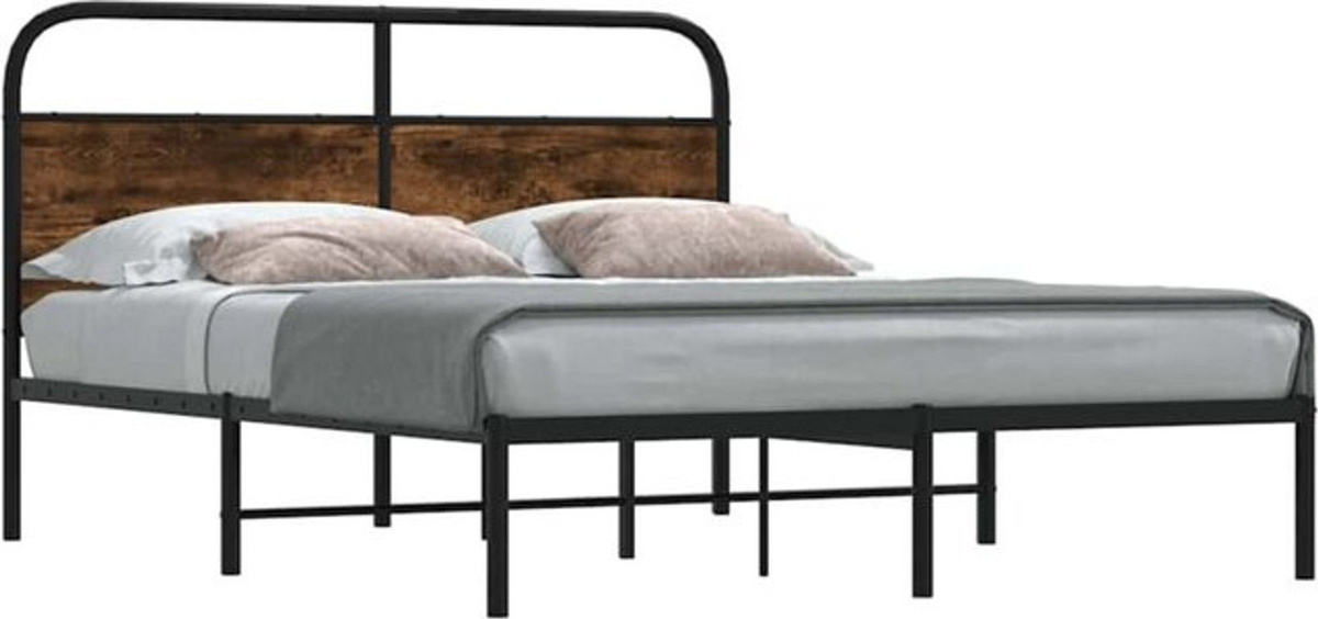 Bettgestell aus Holzwerkstoff und Stahl von Vidaxl in Braun im Industrial Design, B/T/H: 120 x 200 cm - Bild 1