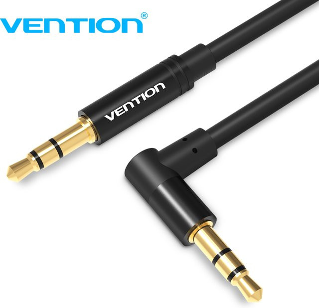 Vention 3,5mm Klinke Audio-Kabel mit 90 Grad Winkel, AUX-Verbindung für Auto und Kopfhörer, Schwarz, 1 m - Bild 1