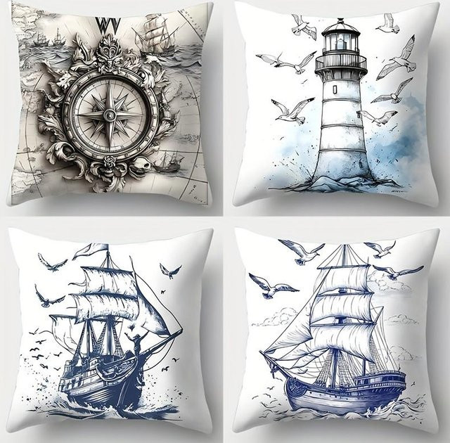 4er Set JMG Clothing Sofakissenbezüge mit nautischem Segel-Design, Mehrfarbig, B/H: 40 x 40 cm - Bild 1