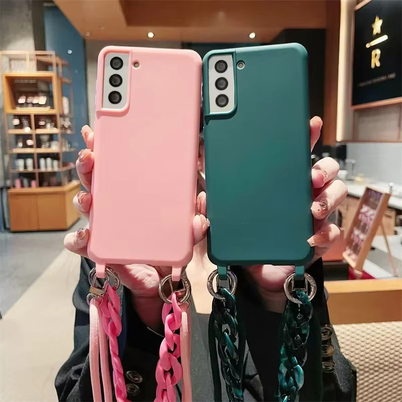 Crossbody Handyhülle aus Silikon für Samsung Galaxy S24 S23 S22 S21 Ultra Plus A54 A53 A34 A33 A25 A24 A14 A13 in Schwarz und Pink - Bild 2