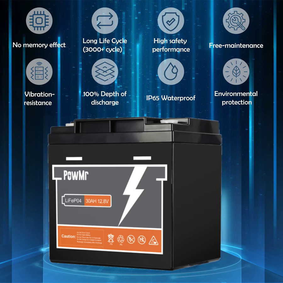PowMr LiFePO4 Batterie 12,8V 30Ah mit integriertem BMS, 384Wh, Schwarz - Bild 2
