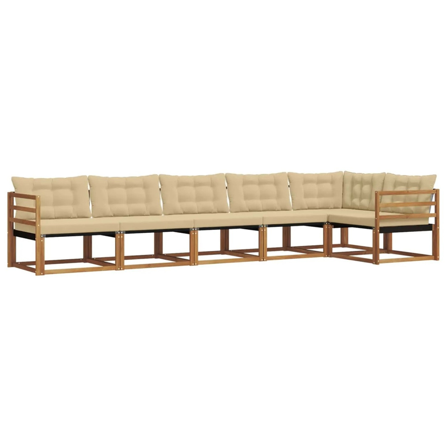 vidaXL Outdoor-Sofagarnitur 6-teilig aus Akazienholz in Natur mit beige Kissen und Textilene-Elementen für Garten und Terrasse - Bild 2