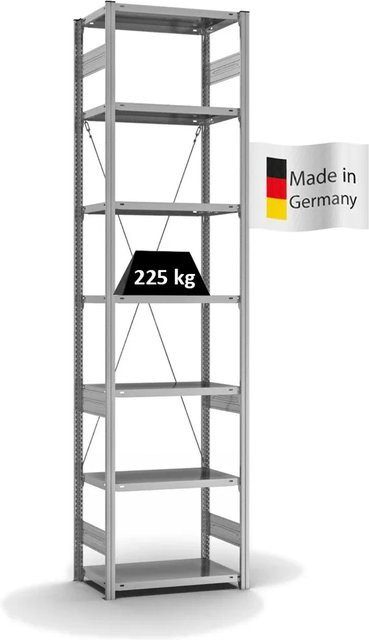 PROREGAL Fachbodenregal Stecksystem T-Profil Medium-Duty Grundregal, verzinkt, H x B x T: 300 x 75 x 40 cm, 7 Ebenen, Fachlast 225 kg - Bild 1