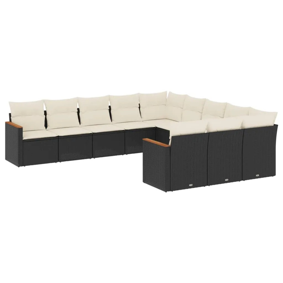 vidaXL 11-tlg. Garten-Sofagarnitur aus Poly-Rattan und Akazienholz in Schwarz mit Kissen und Stauraum - Bild 2