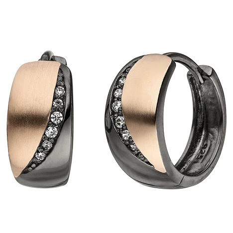Colfem Creolen 925 Sterling Silber, schwarz bicolor, 12 Zirkonia, Unisex - Bild 1