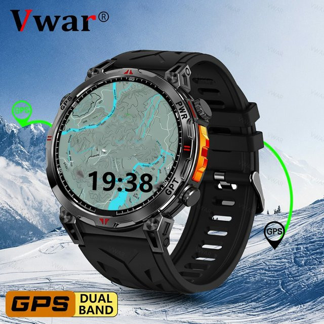 Vwar T-Rex3 Pro Military Smartwatch mit GPS, Kompass und Bluetooth für Anrufe, 5ATM wasserdicht, Farbe: Orange/Schwarz - Bild 1